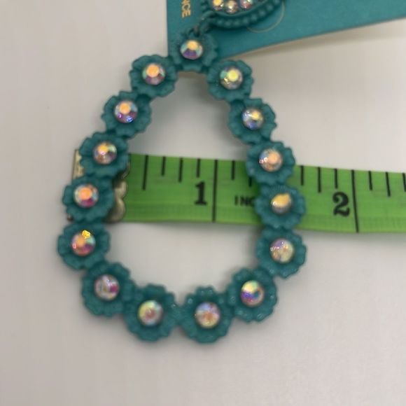Ashlyn Rose Turquoise Rhinestone Encrusted Statement Earrings New - Picture 6 of 7